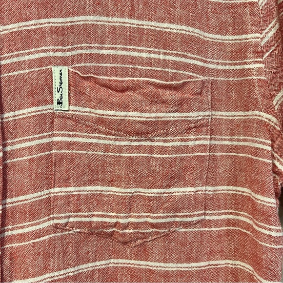 Ben Sherman The Original Pink Striped linen blend Short Sleeve Shirt size small - Picture 6 of 9